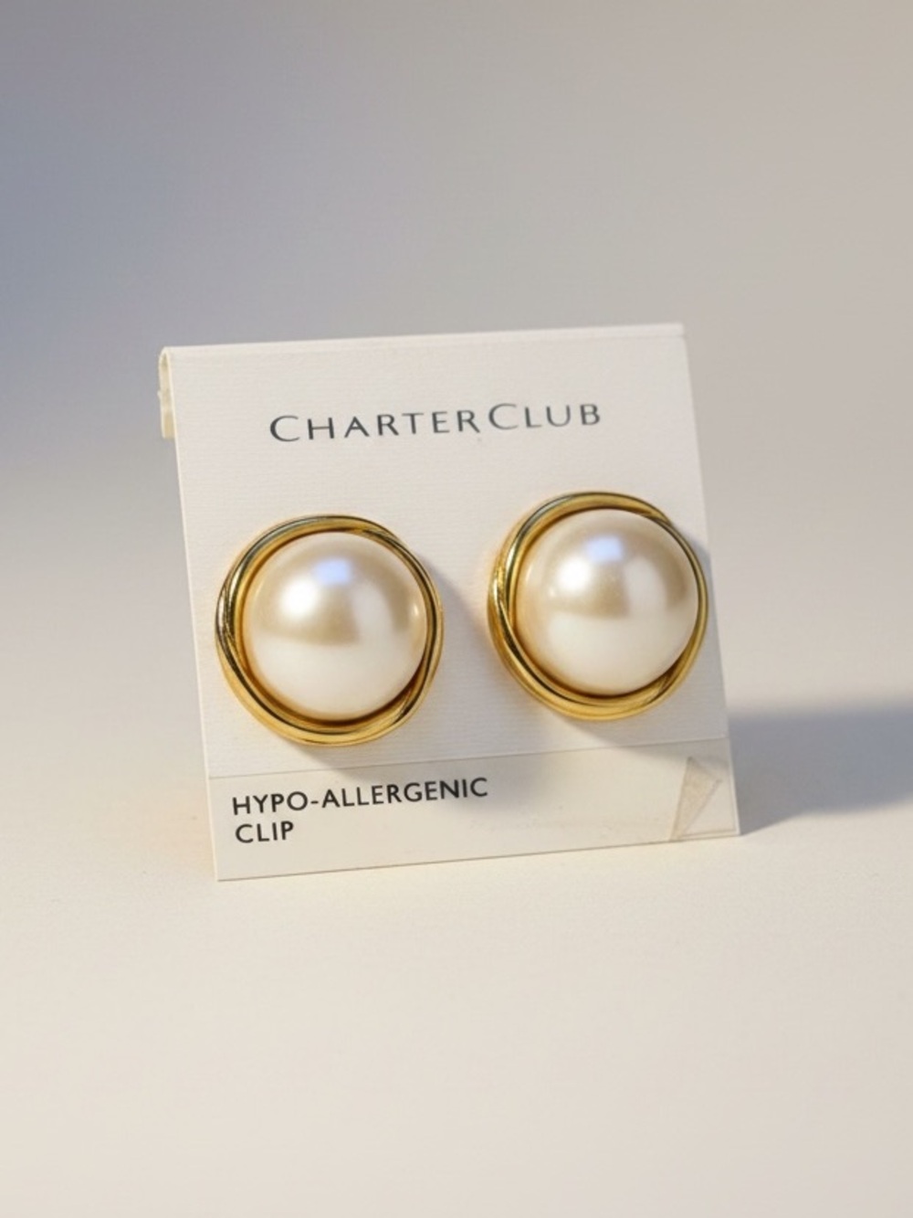 Vintage Charter Club Gold Tone Faux Pearl Clip On Earrings